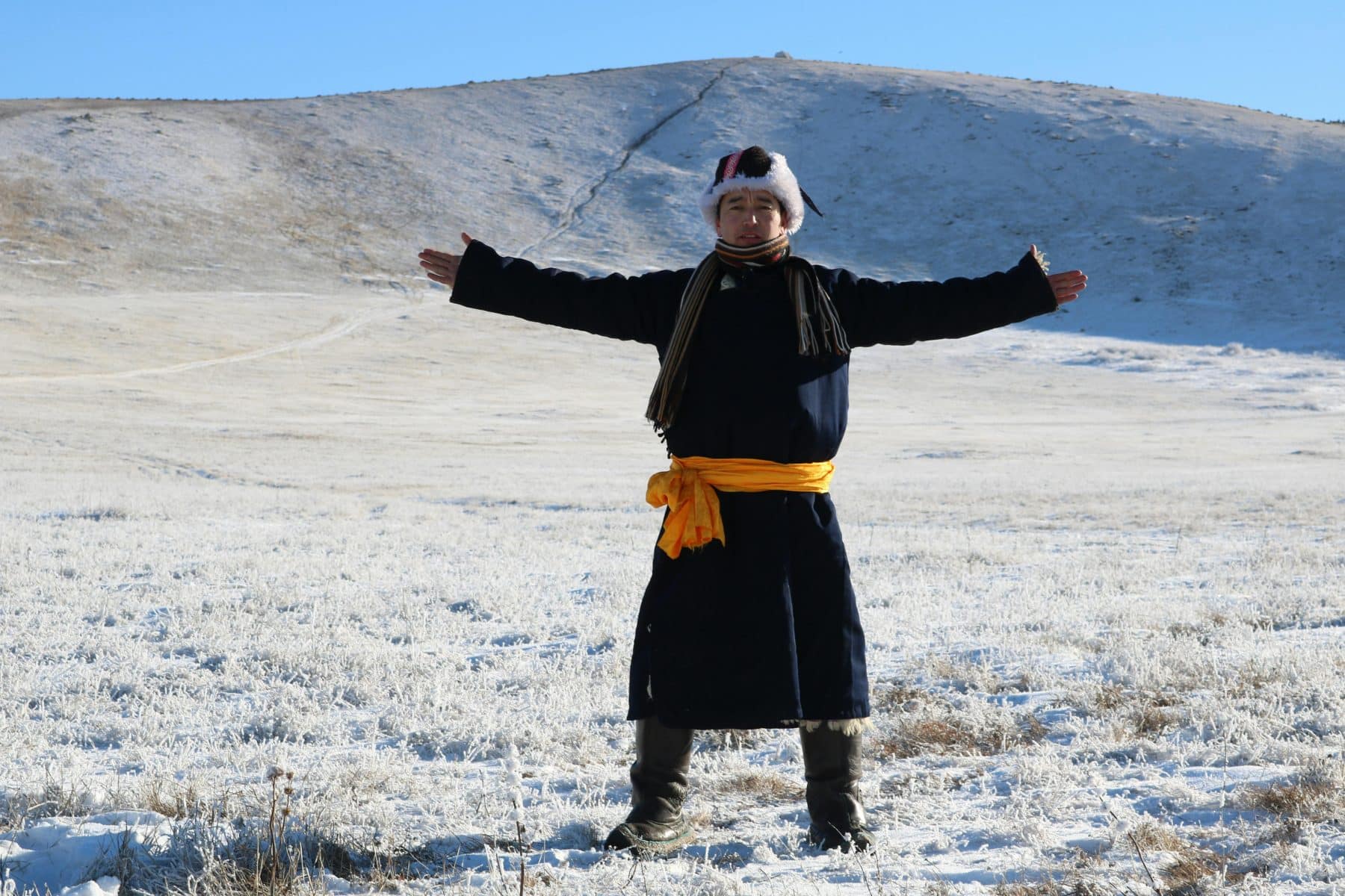 Mongolian man on the steppe